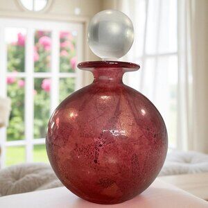Pink Isle Of Wight Studio Glass Perfume Bottle w/ Stopper -Large Model 5" Signed